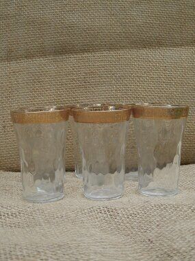 Vintage West Virginia Glass Optic 22K Gold Cordial Glass Set of 6